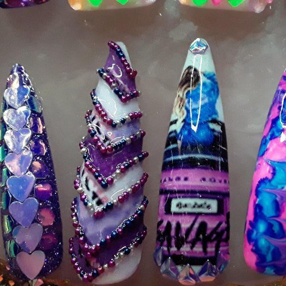 *LIVIN THAT SAVAGE LIFE* Handmade Hard Gel XXL Stiletto Press On Nails - Picture 5 of 12